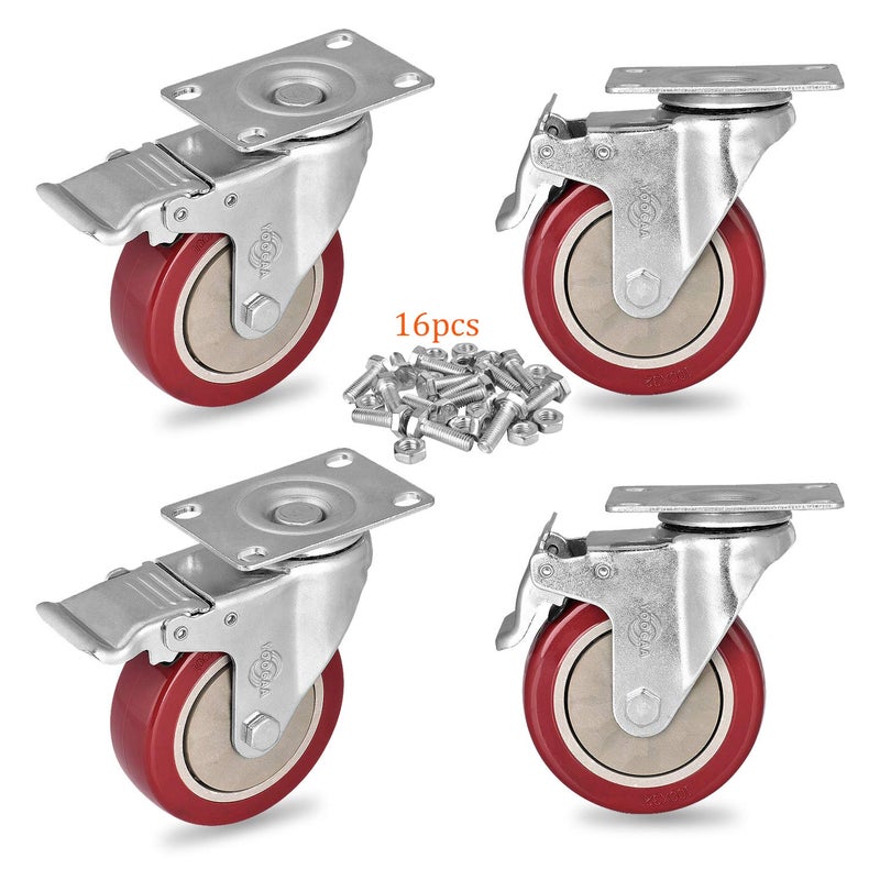 YOOGAA Caster Wheel 4 inch Heavy Duty Caster Set of 4 Double Lock Castors 360 Degree Rotatable for Cart, Furniture and Workbench 1200lbs Load Capacity - Image 1
